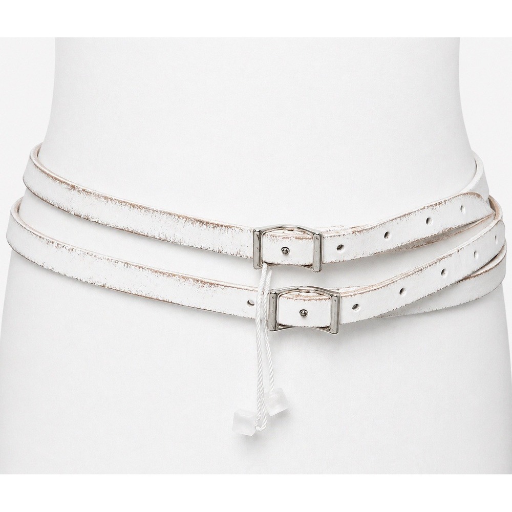 Aventura Double Wrap Skinny Belt Silver Buckle Distressed White Small 32 NEW $48